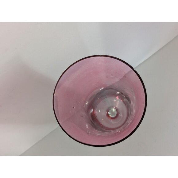 Vintage Cranberry Pink Etched Glass Vase With Floral Design & Clear Pedestal Bas - Picture 4 of 6